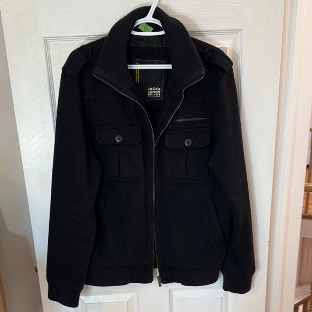 Black Jacket with Ribbed Collar